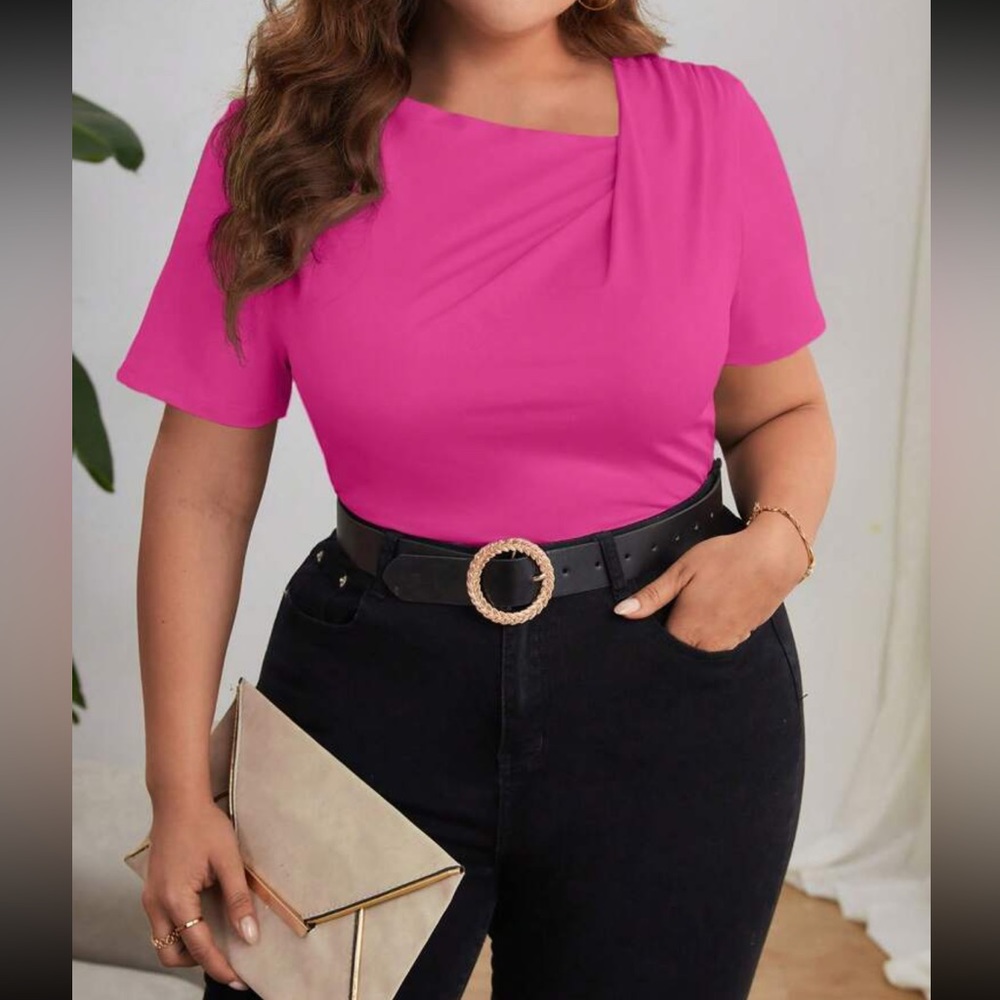 Boho asymmetrical Neck Top Fuschia